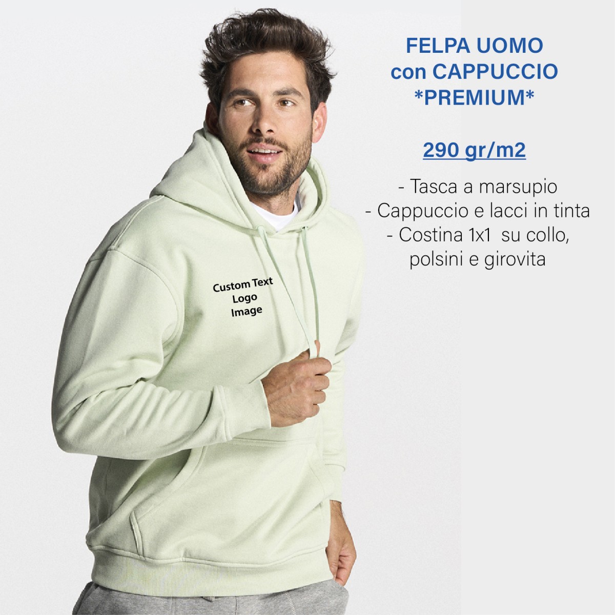 Felpa Uomo con Cappuccio *PREMIUM* 290 gr/m2 Personalizzata
