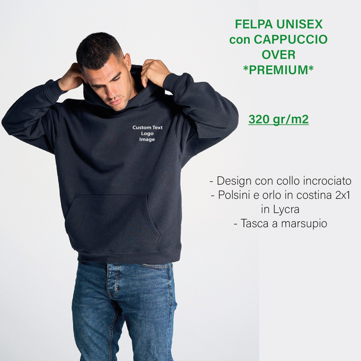 Felpa Unisex Over con Cappuccio 320 gr/m2 *PREMIUM* Personalizzata