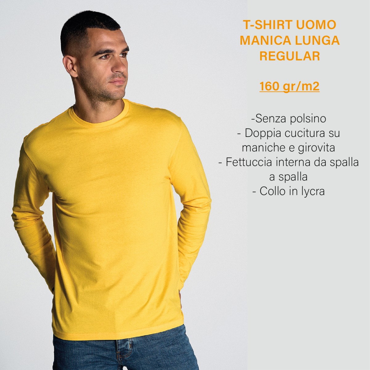 T-Shirt Uomo Manica Lunga Regular 160 gr/m2 Personalizzata
