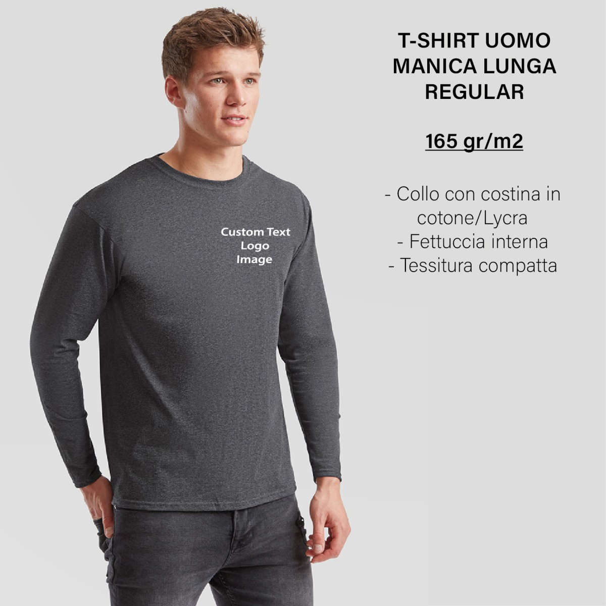 T-Shirt Uomo Manica Lunga Regular 165 gr/m2 Personalizzata