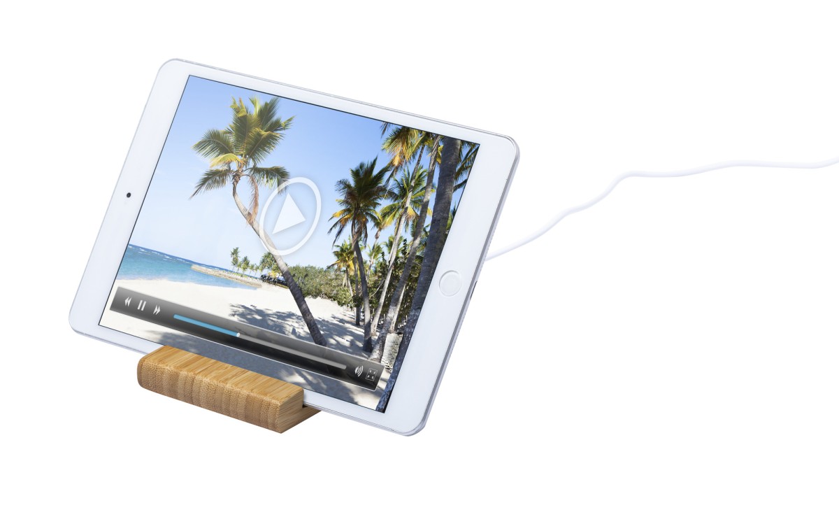 Supporto Cellulare RESTIX in Bambù con Caricatore Wireless Integrato Personalizzato