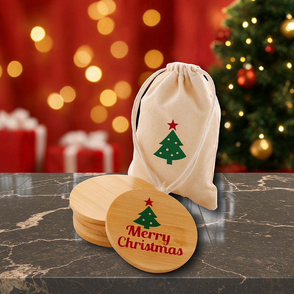 Set di 6 Sottobicchieri  ZHULIMAX in Bambù con Sacchetto in Cotone Personalizzato