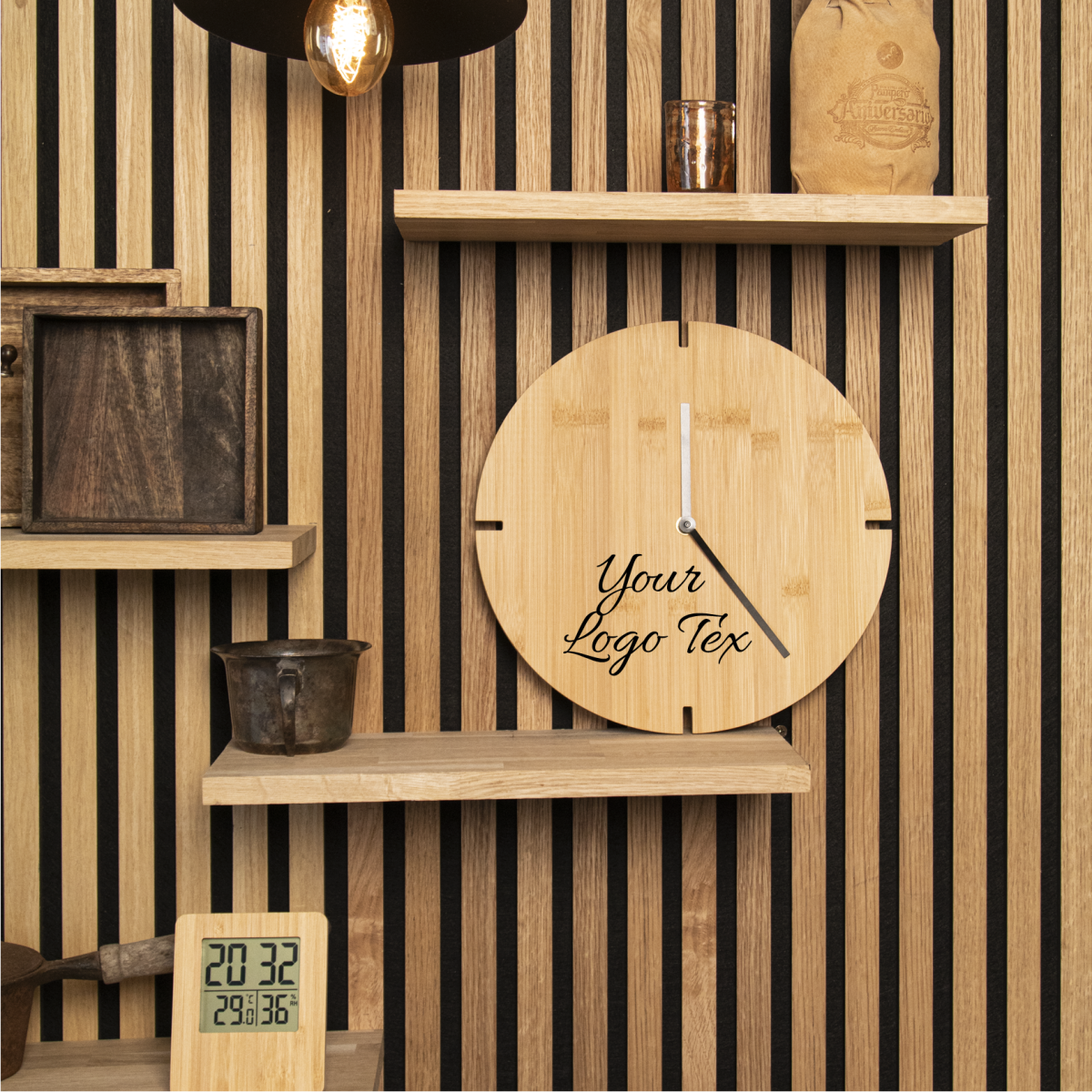 Tokei Orologio da parete in Bambù diametro 30 cm Personalizzato