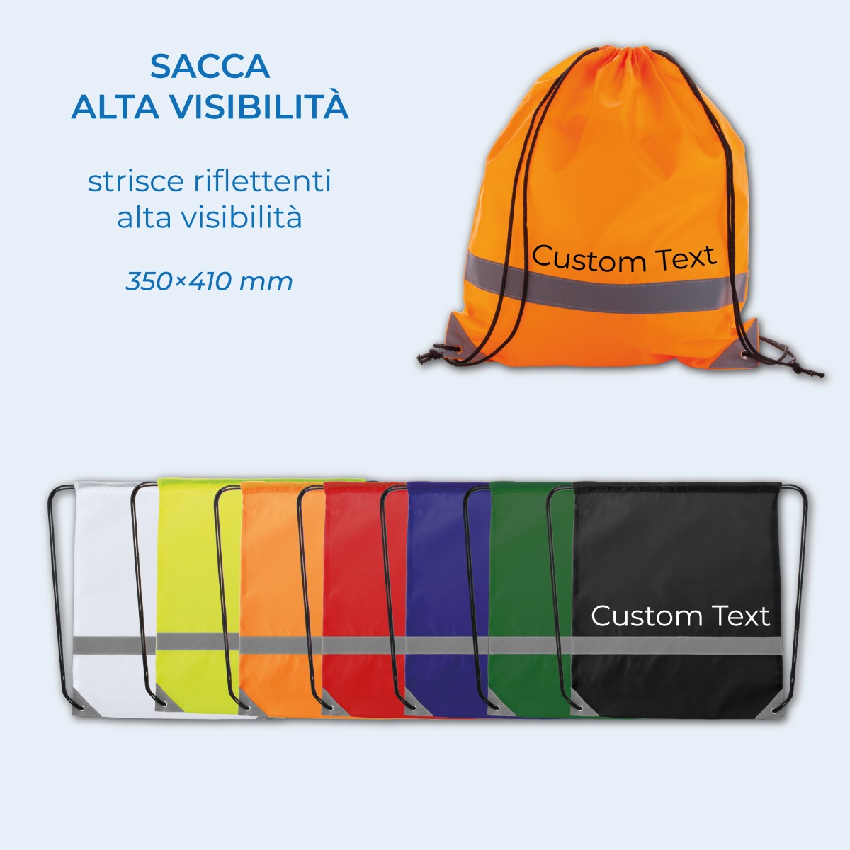 Sacca/Zaino Alta Visibilità VIDRAW con Strisce Riflettenti 190T Polyestere Personalizzata