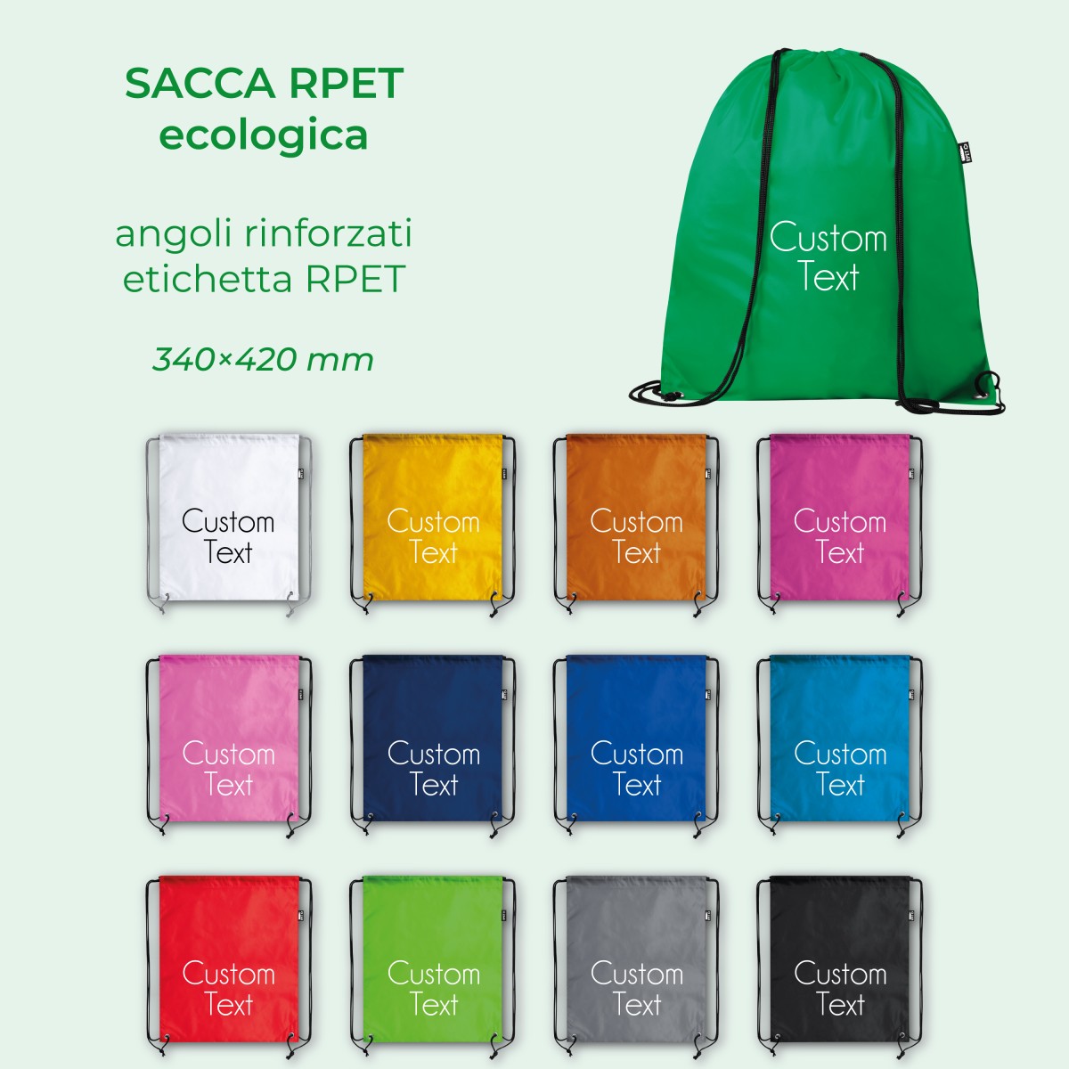 Sacca/Zaino in RPET REDRAW con Coulisse, Angoli Rinforzati Ecologica Personalizzata