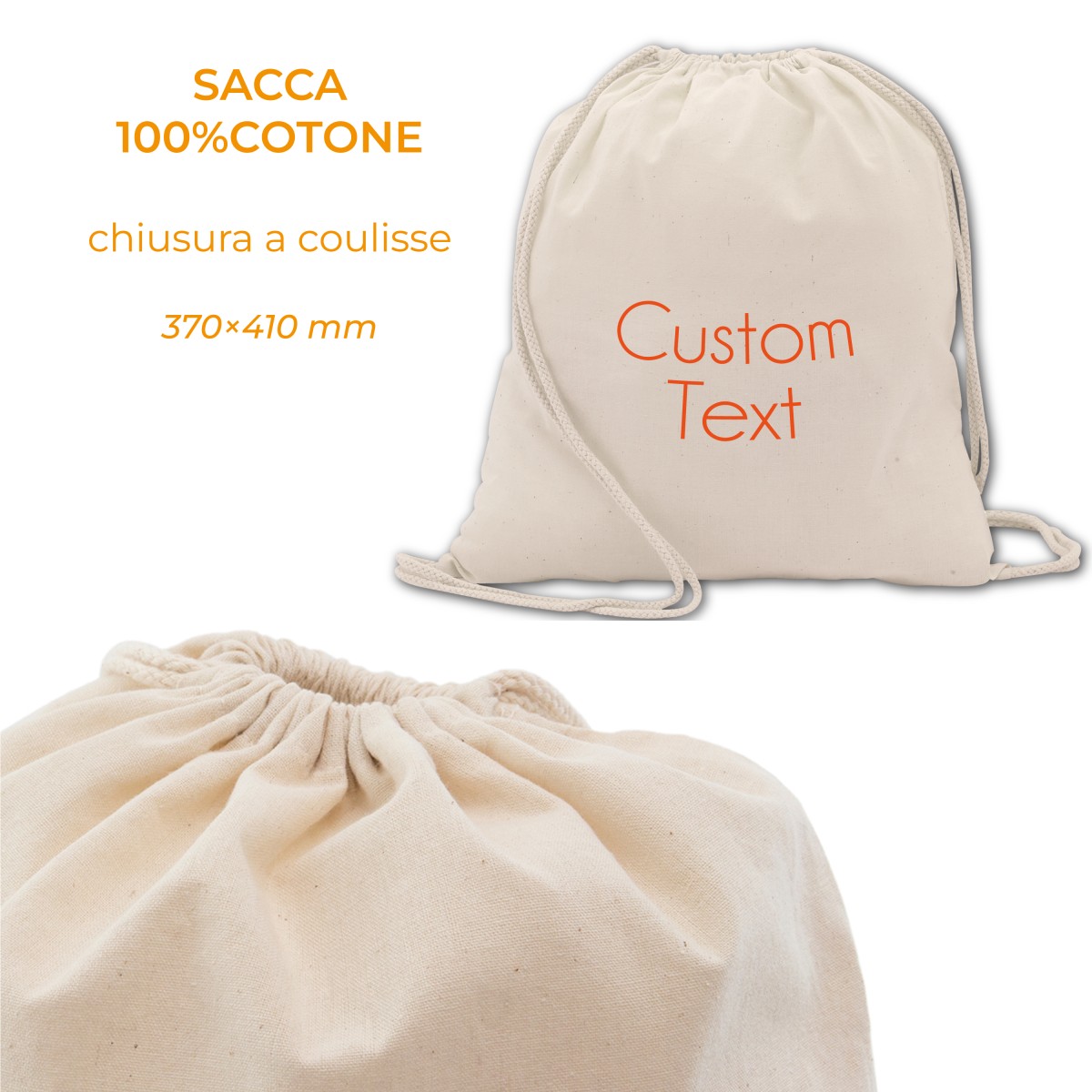 Sacca/Zaino DRAVIS 100% Cotone con chiusura a coulisse Personalizzata