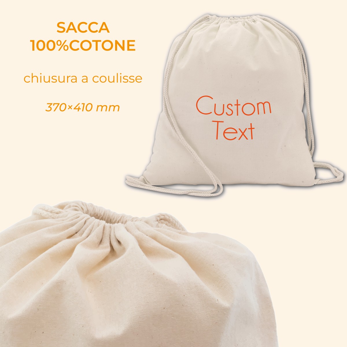 Sacca/Zaino DRAVIS 100% Cotone con chiusura a coulisse Personalizzata