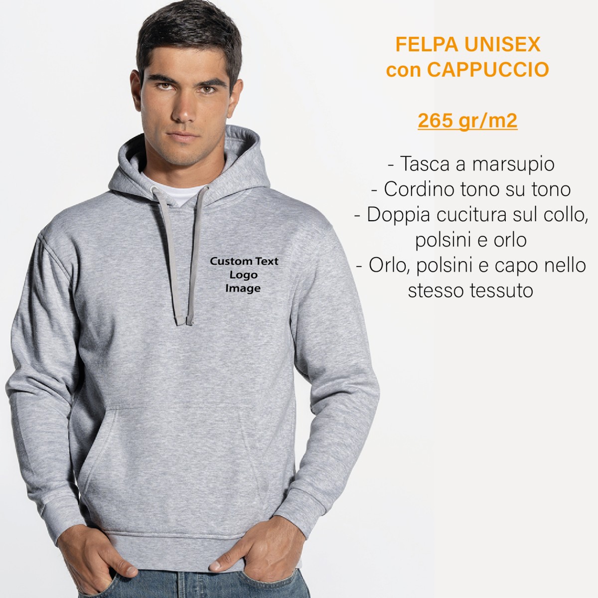 Felpa Unisex con Cappuccio JT 265 gr/m2 Personalizzata