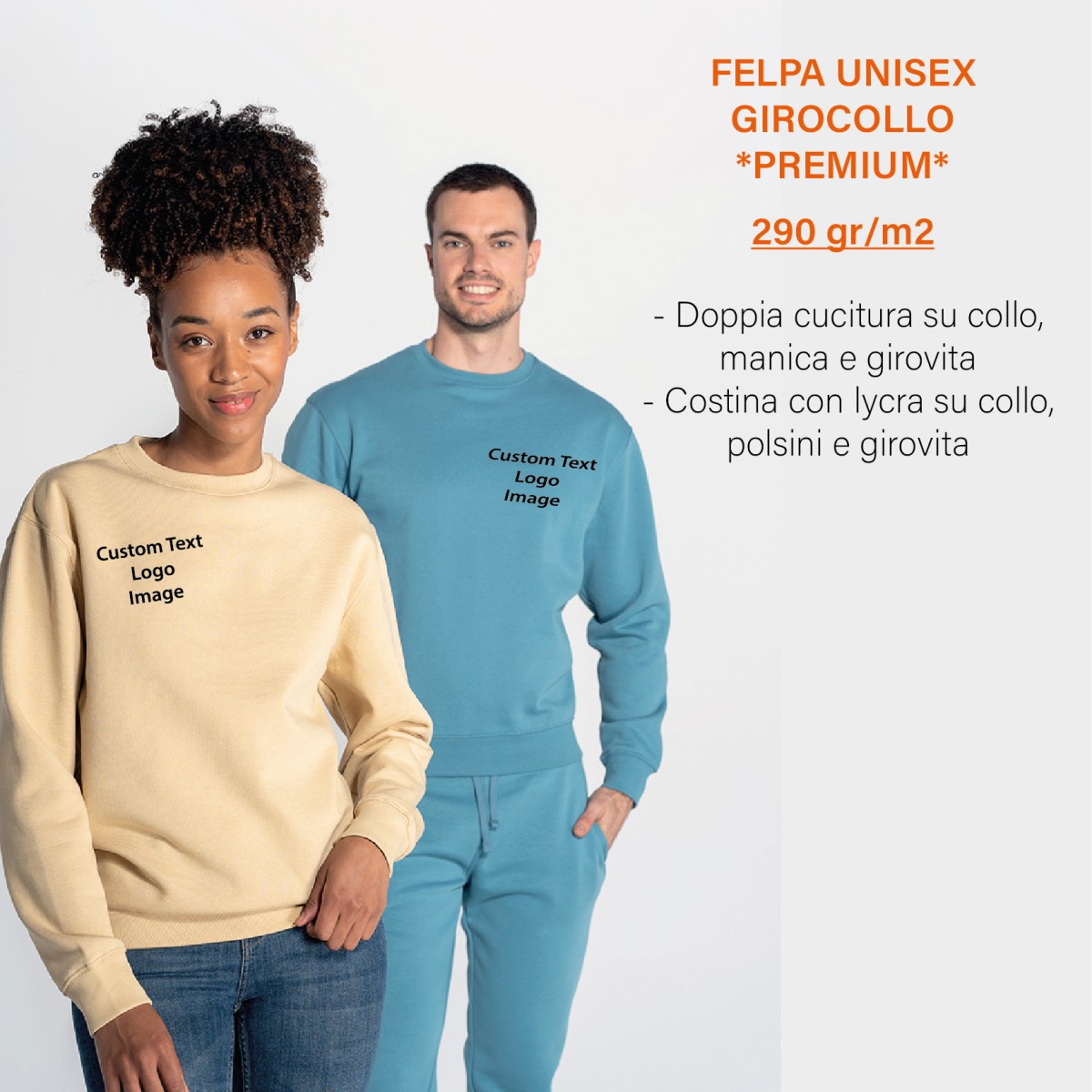 Felpa Unisex Girocollo 290 gr/m2 *PREMIUM* Personalizzata