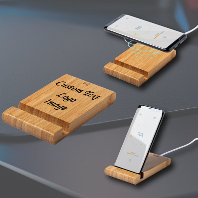Supporto Cellulare RESTIX in Bambù con Caricatore Wireless Integrato Personalizzato
